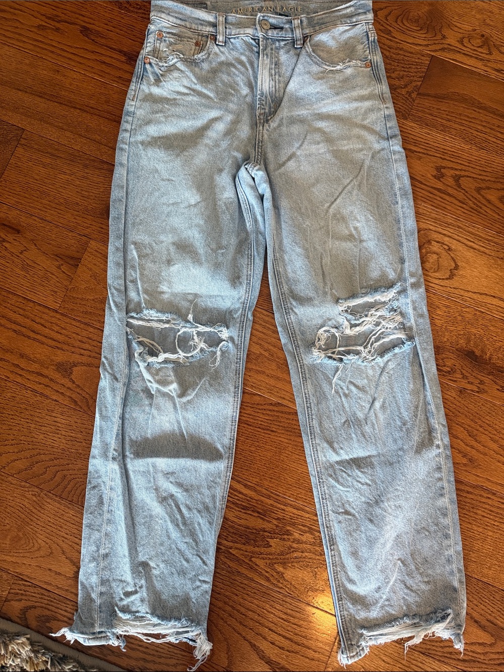 American Eagle Outfitters Light Wash Distressed Straight Jeans